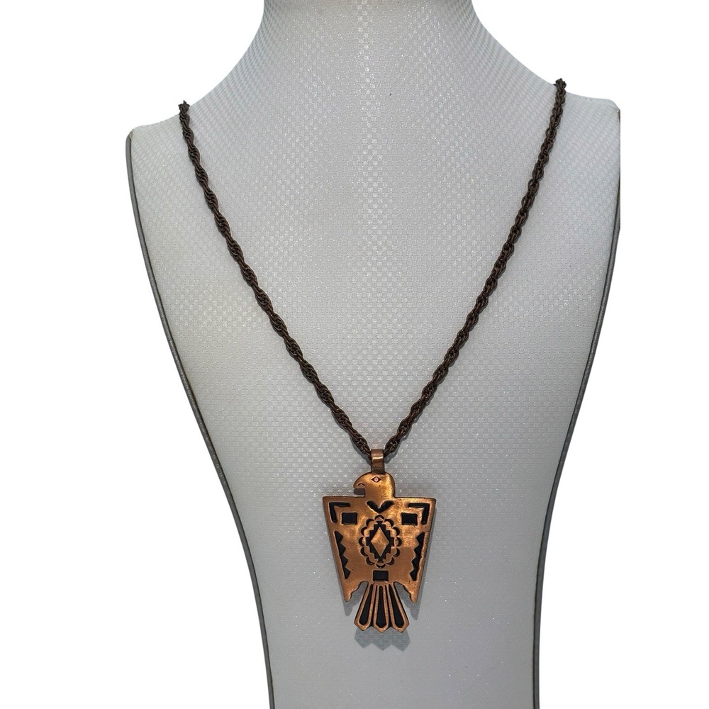 Vintage Signed Bell Trading Post Copper Southwest Thunderbird Statement Necklace